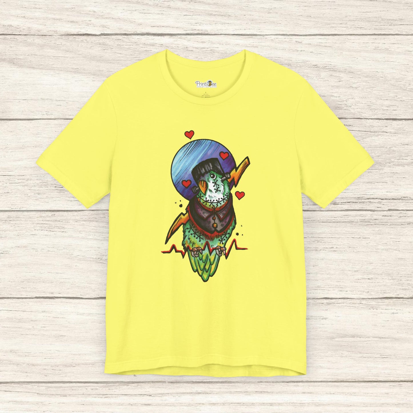 Frankenstein Lovebird, Hand-Drawn & Hand-Colored Tee