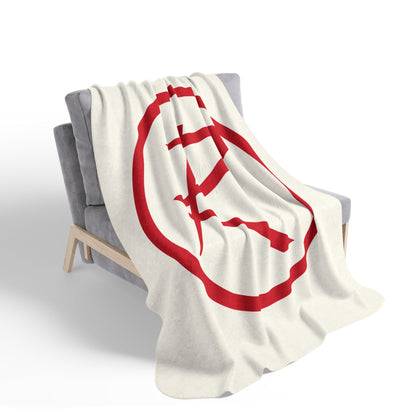 Rambler Red Logo Cream Fleece Sherpa Blanket