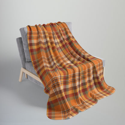 Autumn Orange Plaid Fleece Sherpa Blanket
