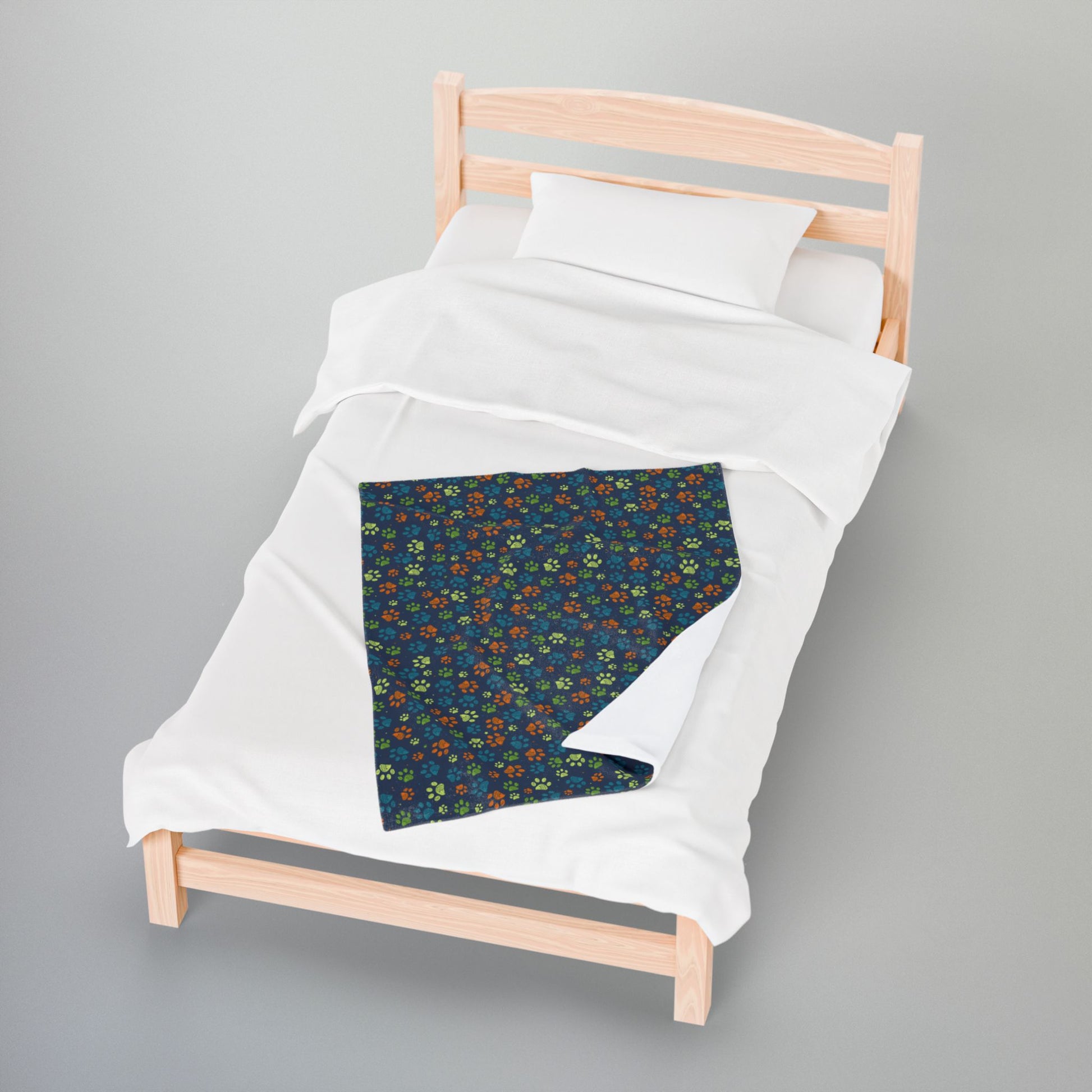 Orange & Light Green Ohio Paw Prints Blue Velveteen Plush Blanket