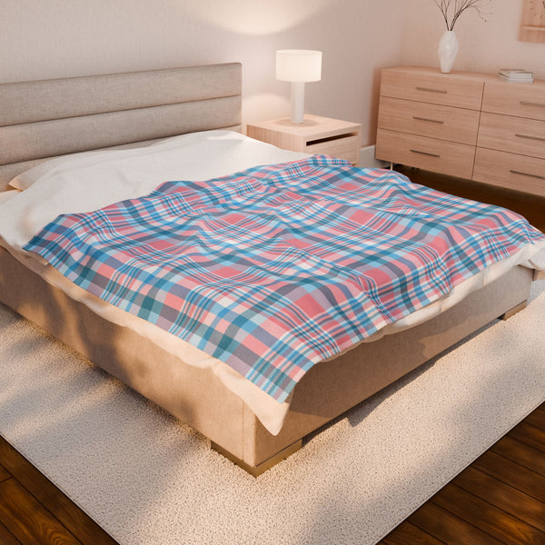 60" × 80" Transgender Pride Plaid Velveteen Plush Blanket