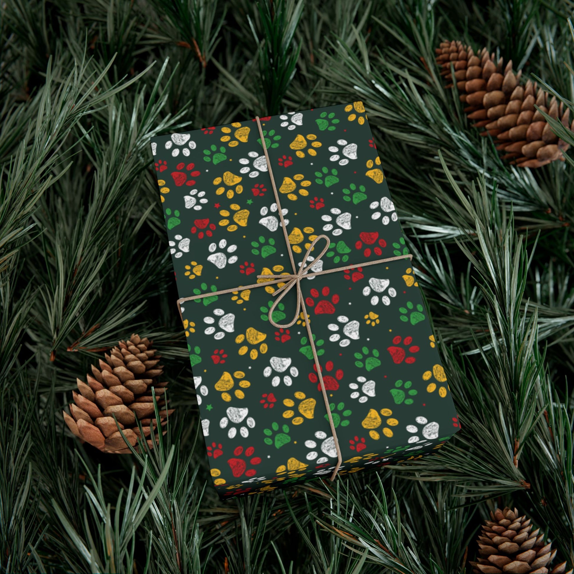 Christmas Green & Gold Paw Print Green Bay WI Gift Wrapping Paper Roll