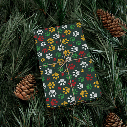 Christmas Green & Gold Paw Print Green Bay WI Gift Wrapping Paper Roll
