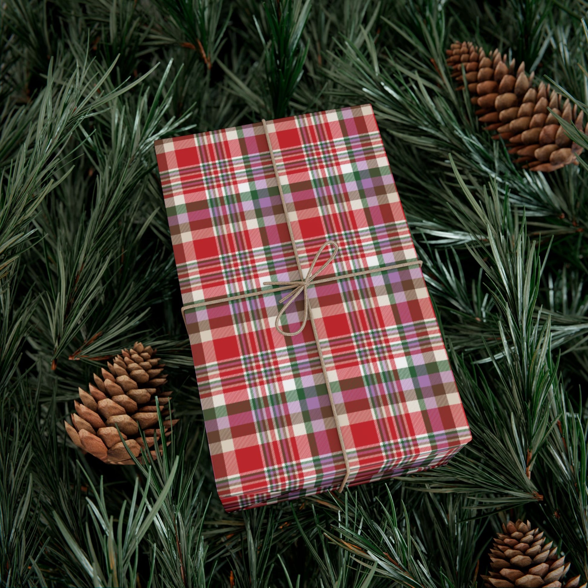 Christmas Red & White Detroit MI Plaid Gift Wrapping Paper Roll