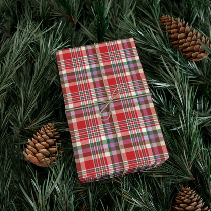 Christmas Red & White Detroit MI Plaid Gift Wrapping Paper Roll