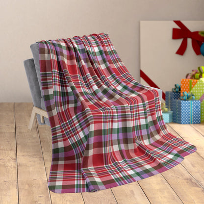 Christmas Red & White Detroit MI Plaid Fleece Sherpa Blanket