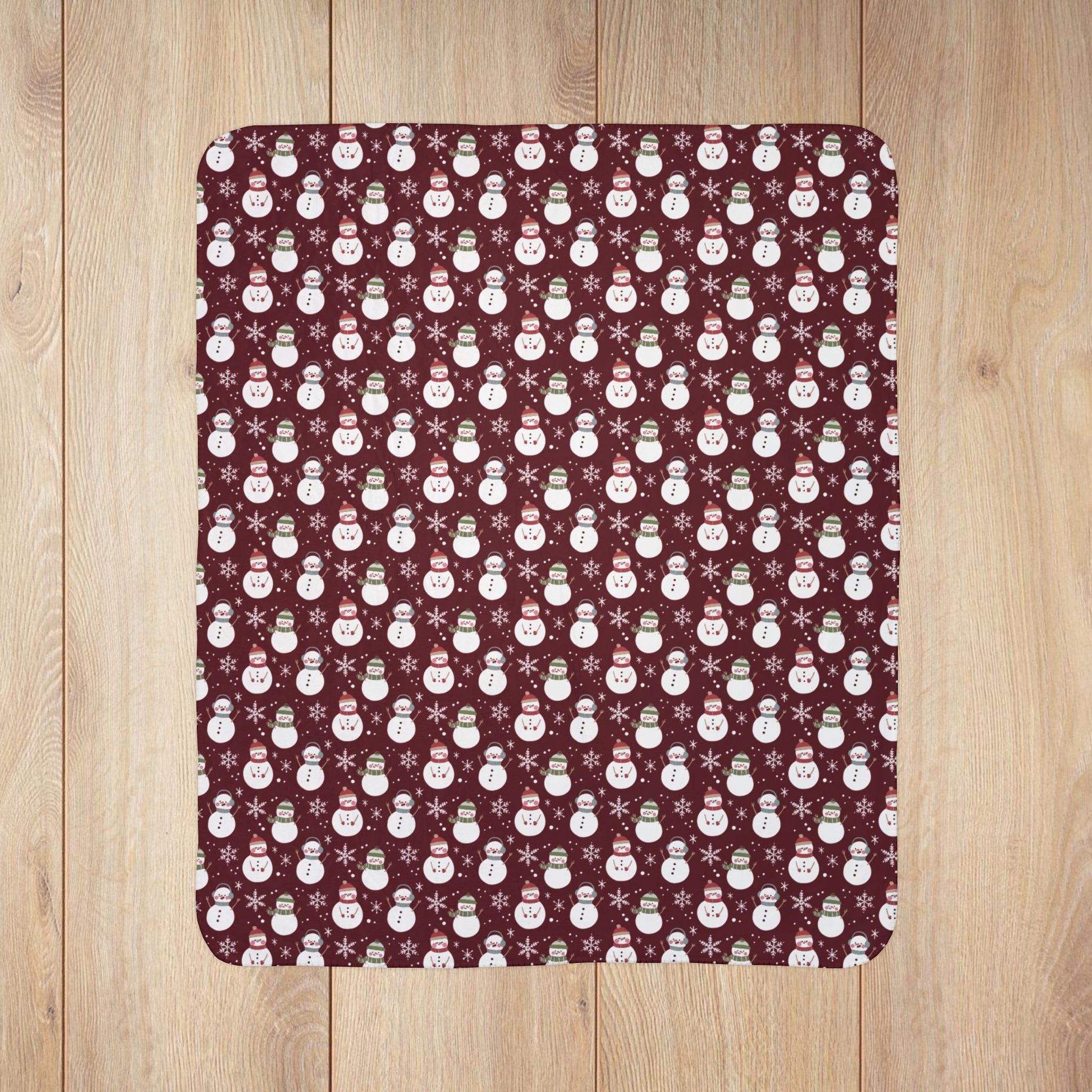 Christmas Cottage Snowman Red Fleece Sherpa Blanket