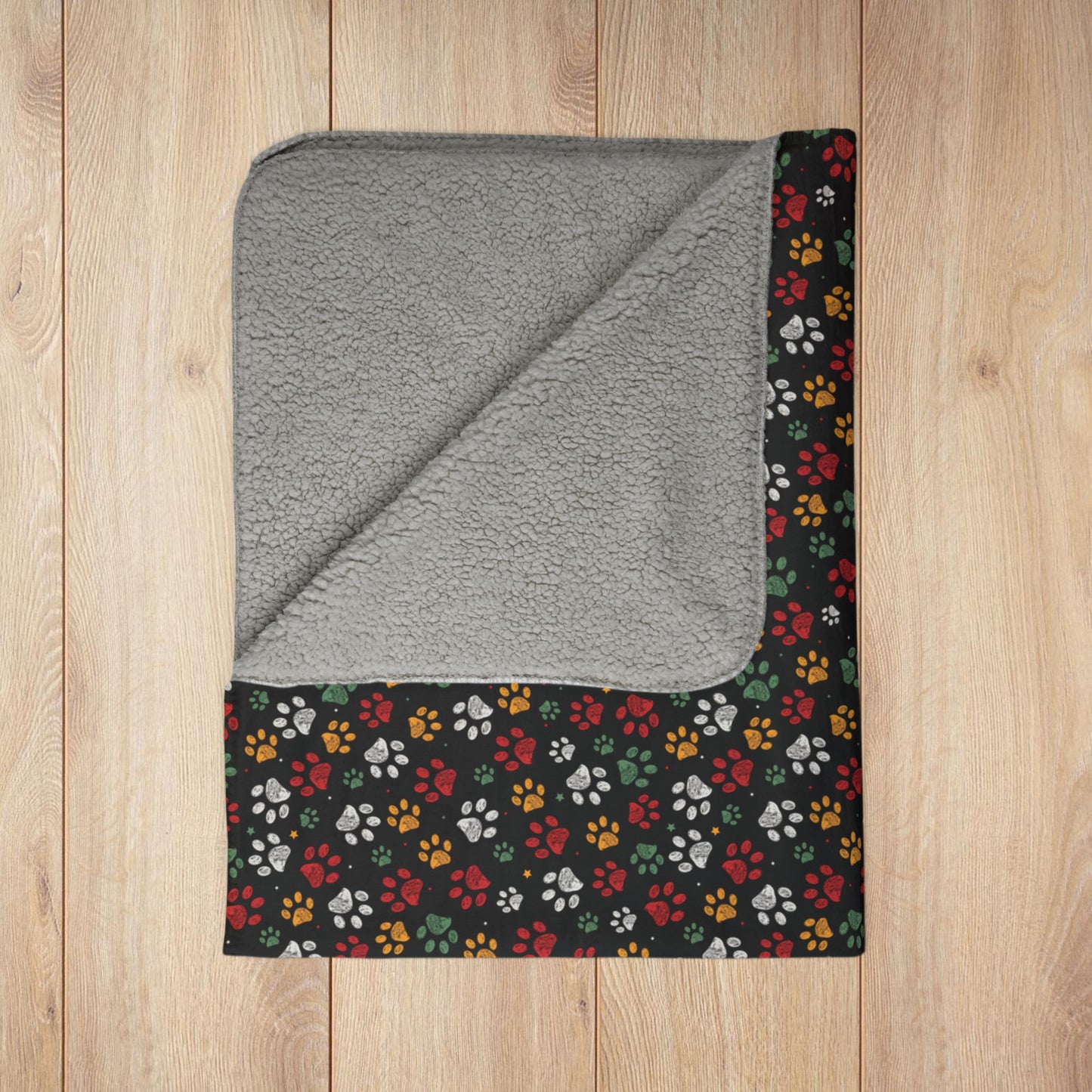 Red, Green & Orange Ohio Paw Prints Black Fleece Sherpa Blanket