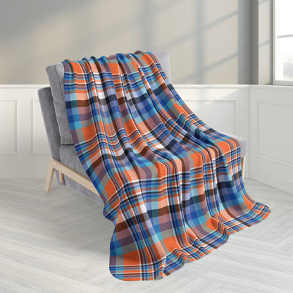 50" × 60" Orange & Blue Sandusky OH Plaid Fleece Sherpa Blanket