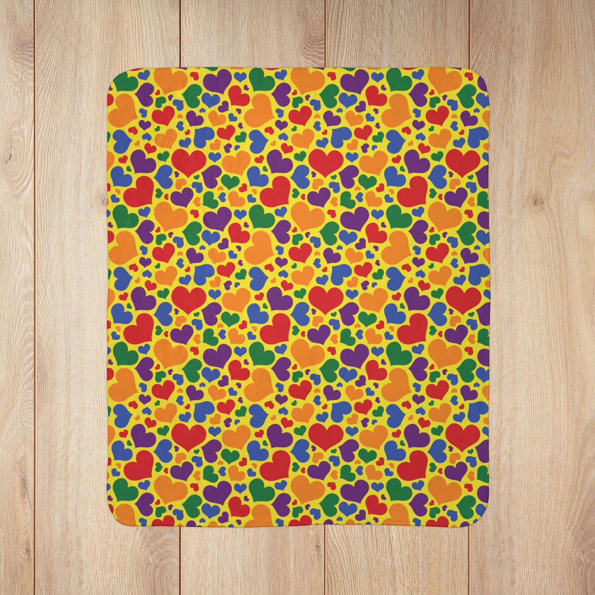 Rainbow Pride Valentine’s Day Hearts Yellow Fleece Sherpa Blanket