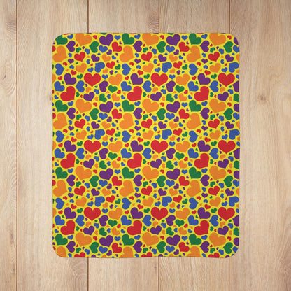 Rainbow Pride Valentine’s Day Hearts Yellow Fleece Sherpa Blanket