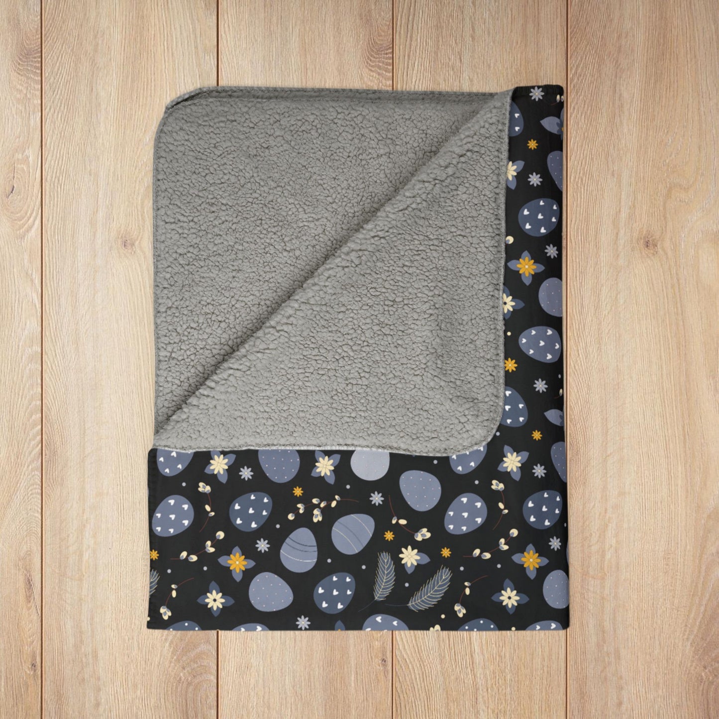 Blue Easter Eggs Black Fleece Sherpa Blanket