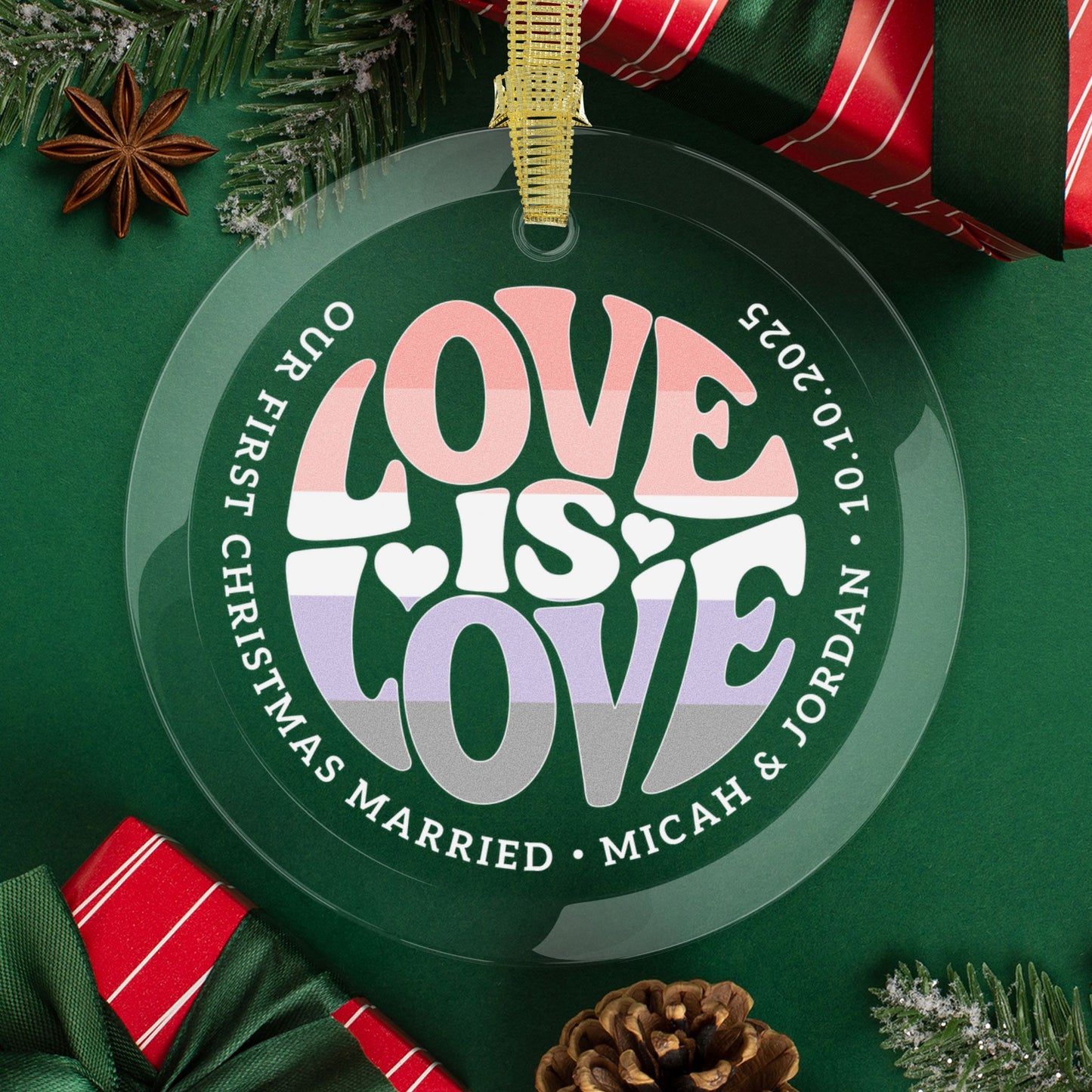 Round One Size Custom Glass Love is Love Cupioromantic Pride 3.5" Circle Ornaments