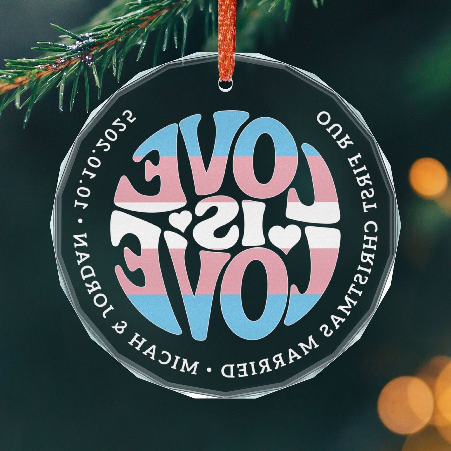 Custom Crystal Love is Love Transgender Pride 3" Circle Ornament