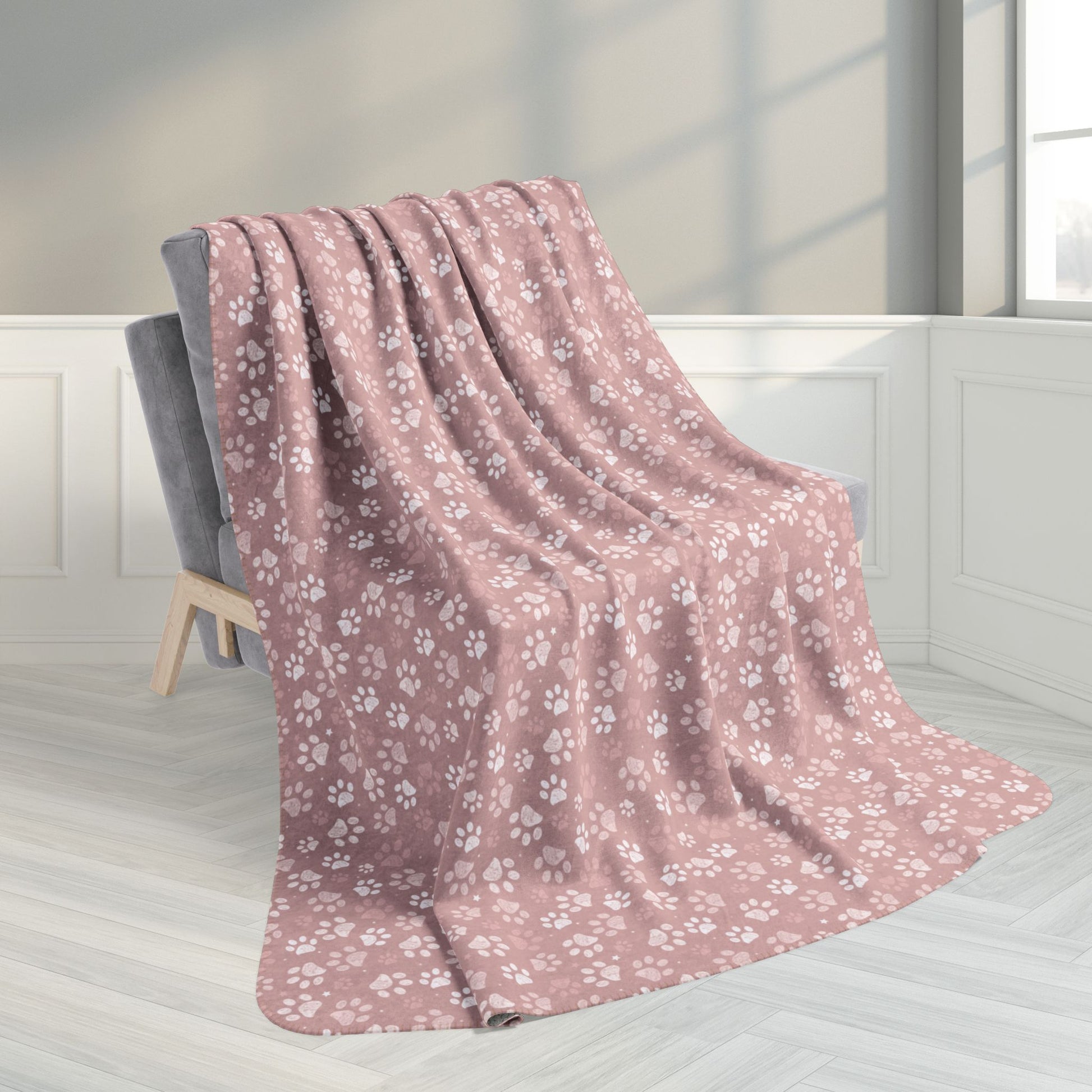 60" × 80" Peachy Paw Prints Fleece Sherpa Blanket