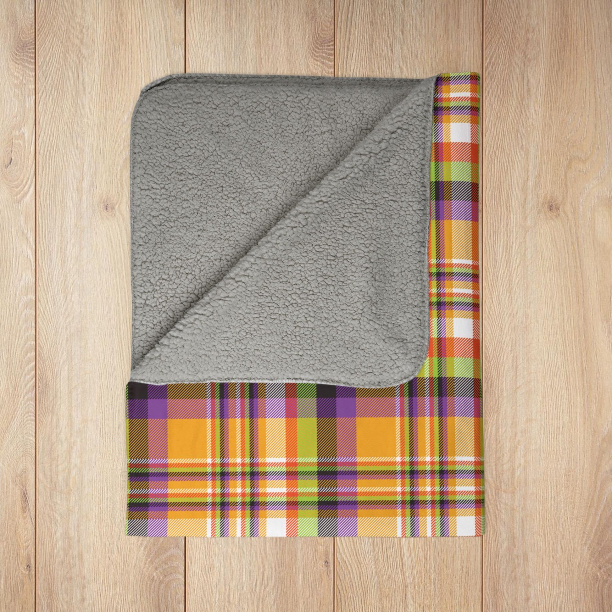 Halloween Colors Plaid Fleece Sherpa Blanket