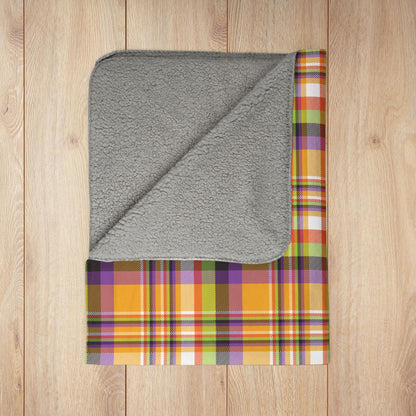 Halloween Colors Plaid Fleece Sherpa Blanket