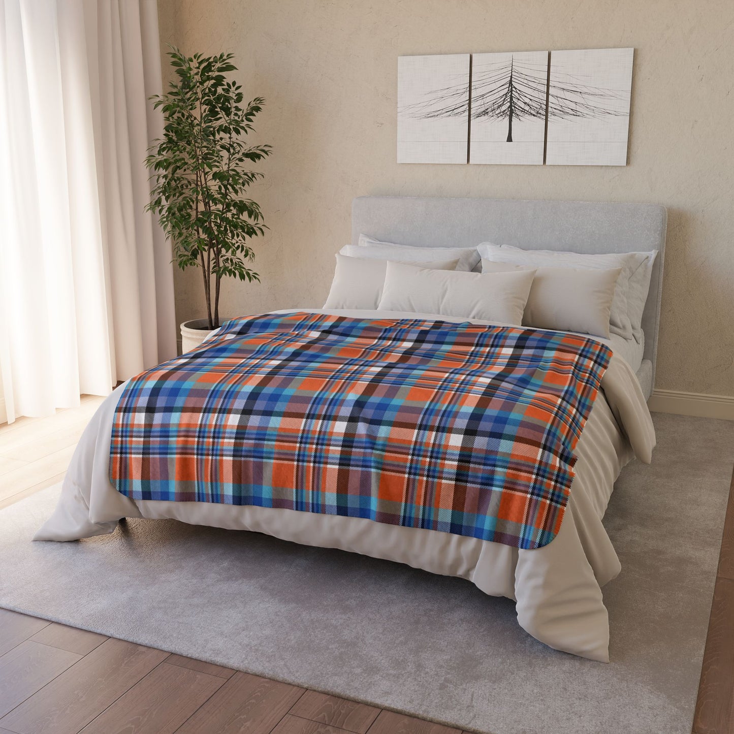 Orange & Blue Sandusky OH Plaid Fleece Sherpa Blanket