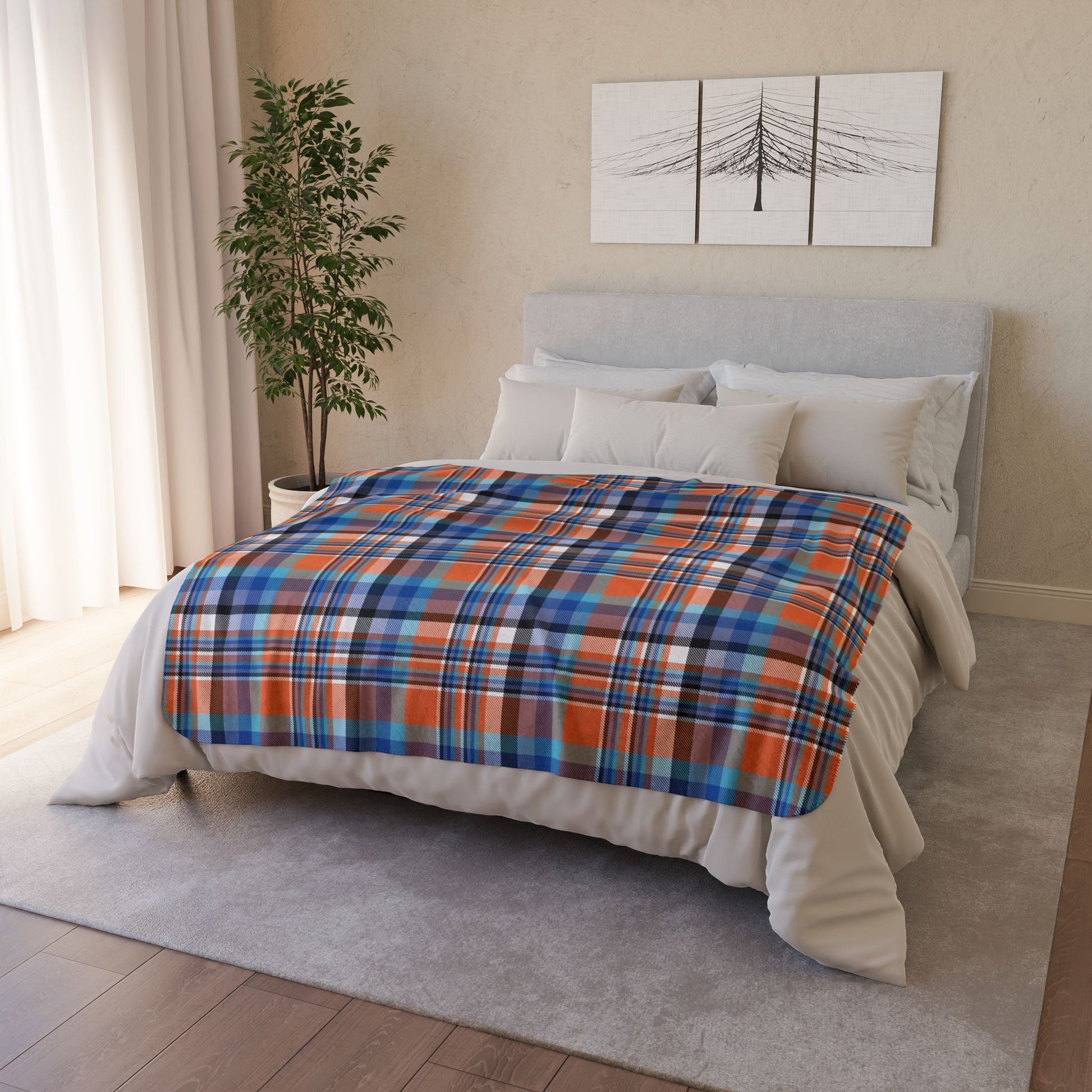Orange & Blue Sandusky OH Plaid Fleece Sherpa Blanket