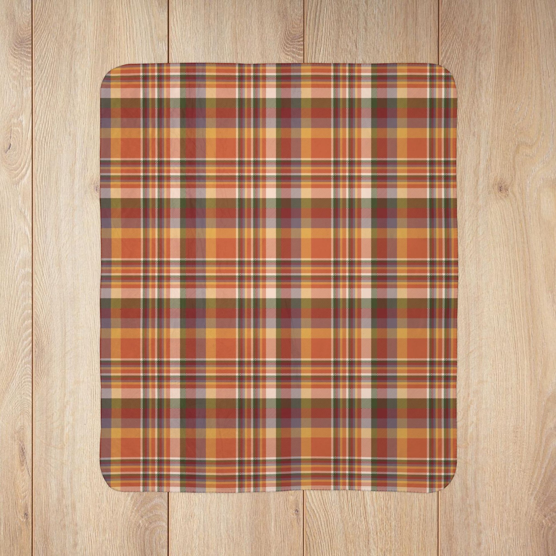 Autumn Burnt Orange Plaid Fleece Sherpa Blanket