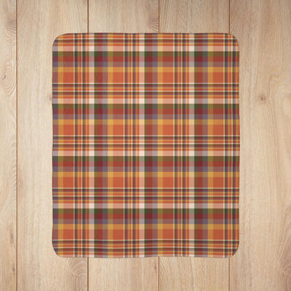 Autumn Burnt Orange Plaid Fleece Sherpa Blanket