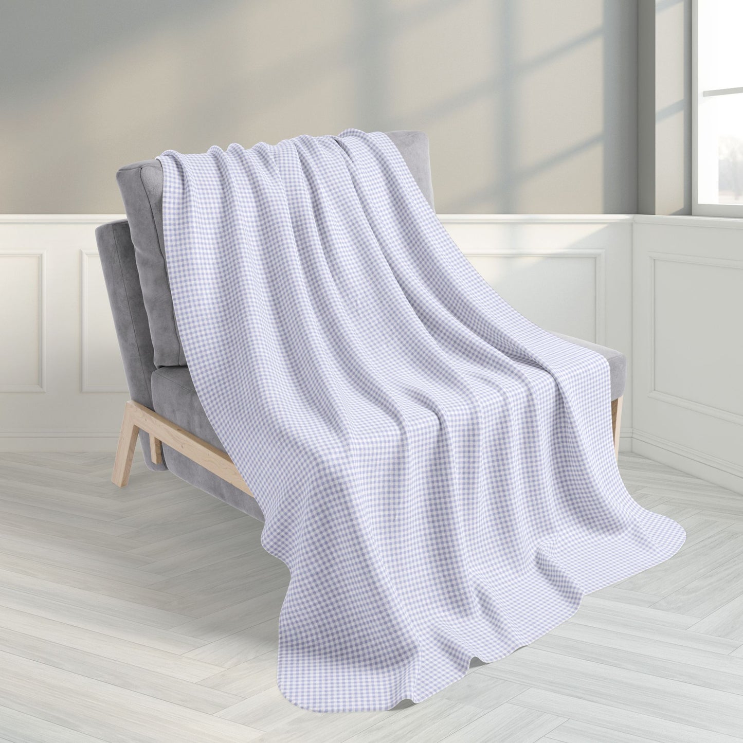 Lavender & White Gingham Fleece Sherpa Blanket