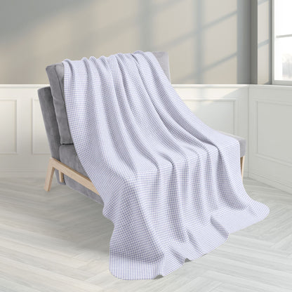 Lavender & White Gingham Fleece Sherpa Blanket