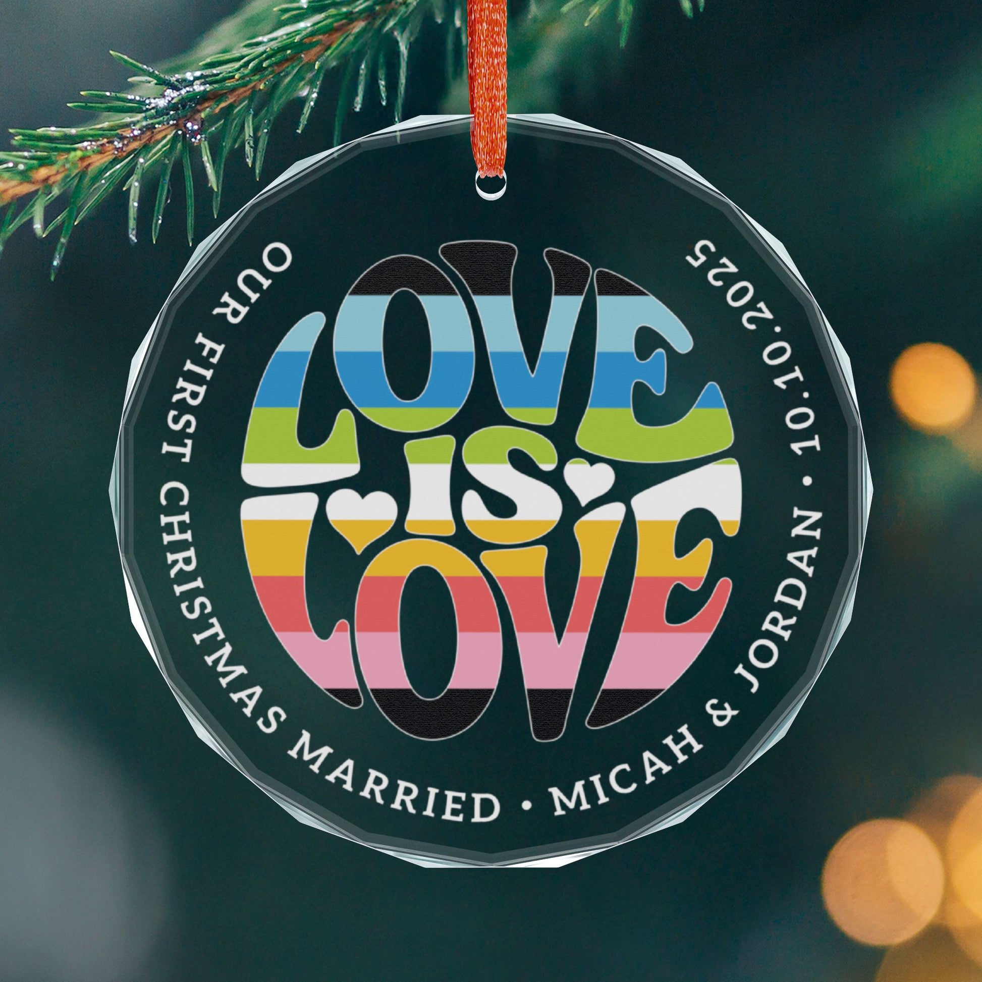 Round One size Custom Crystal Love is Love Queer Pride 3" Circle Ornament