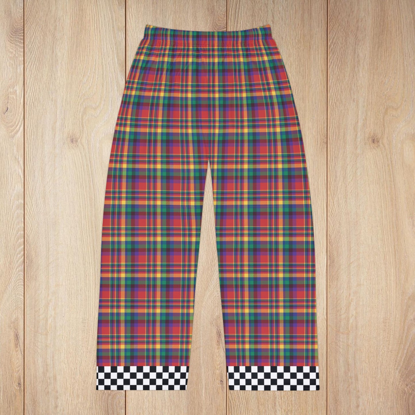 Men’s Red, Yellow, Green, Blue & Purple Plaid with Checkered Edge Ohio Plaid Pajama Pants