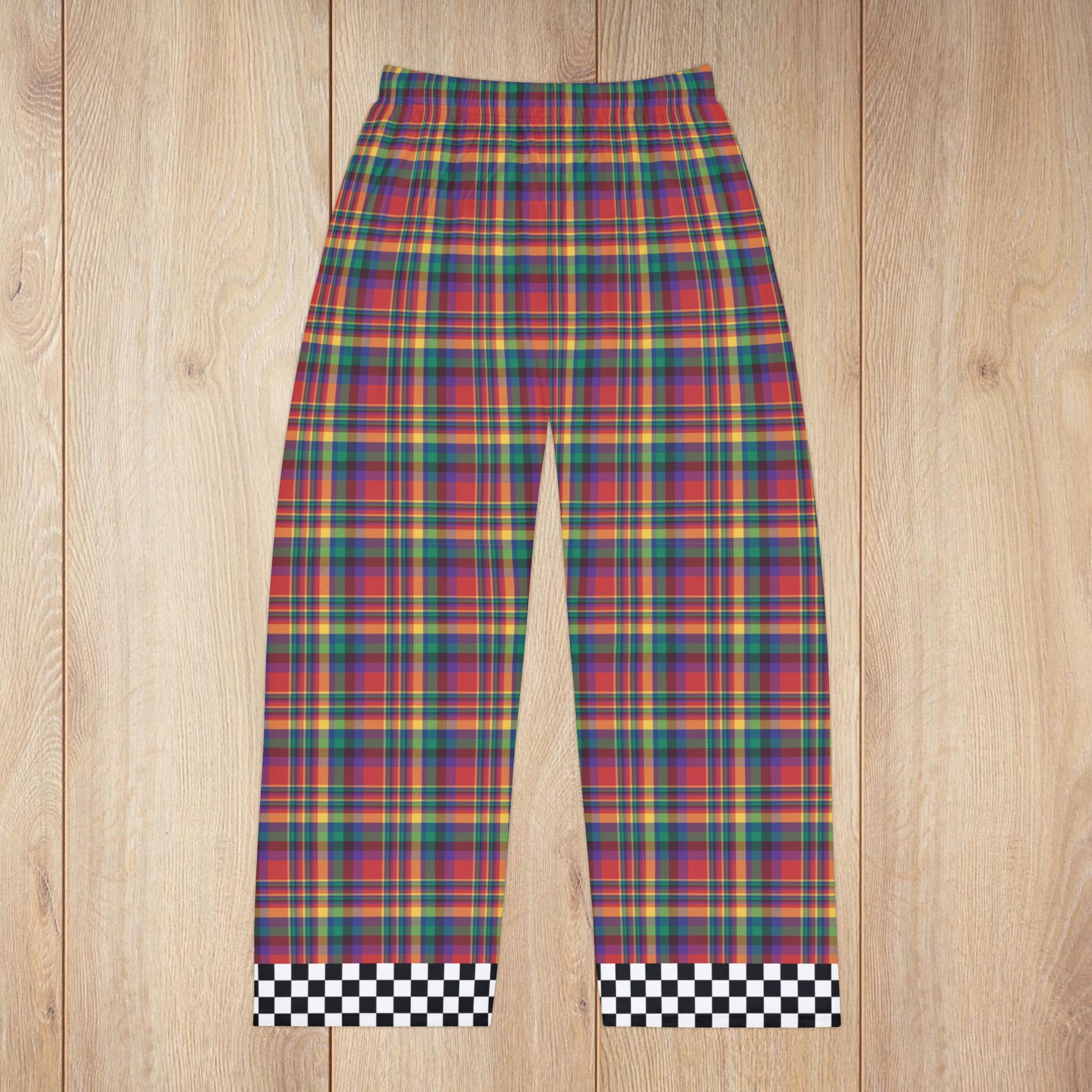 Men’s Red, Yellow, Green, Blue & Purple Plaid with Checkered Edge Ohio Plaid Pajama Pants