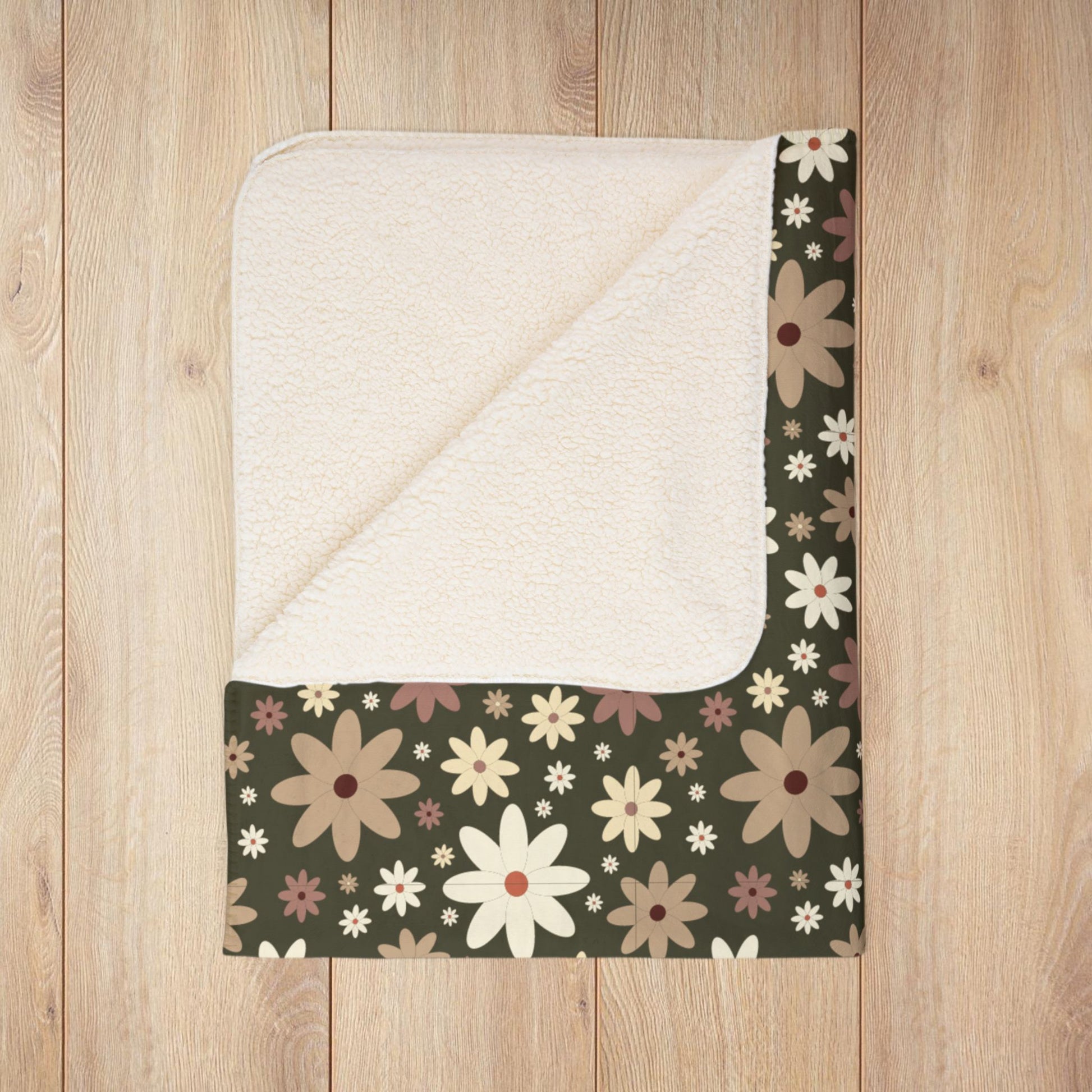 Daisies Fleece Sherpa Olive Green Blanket