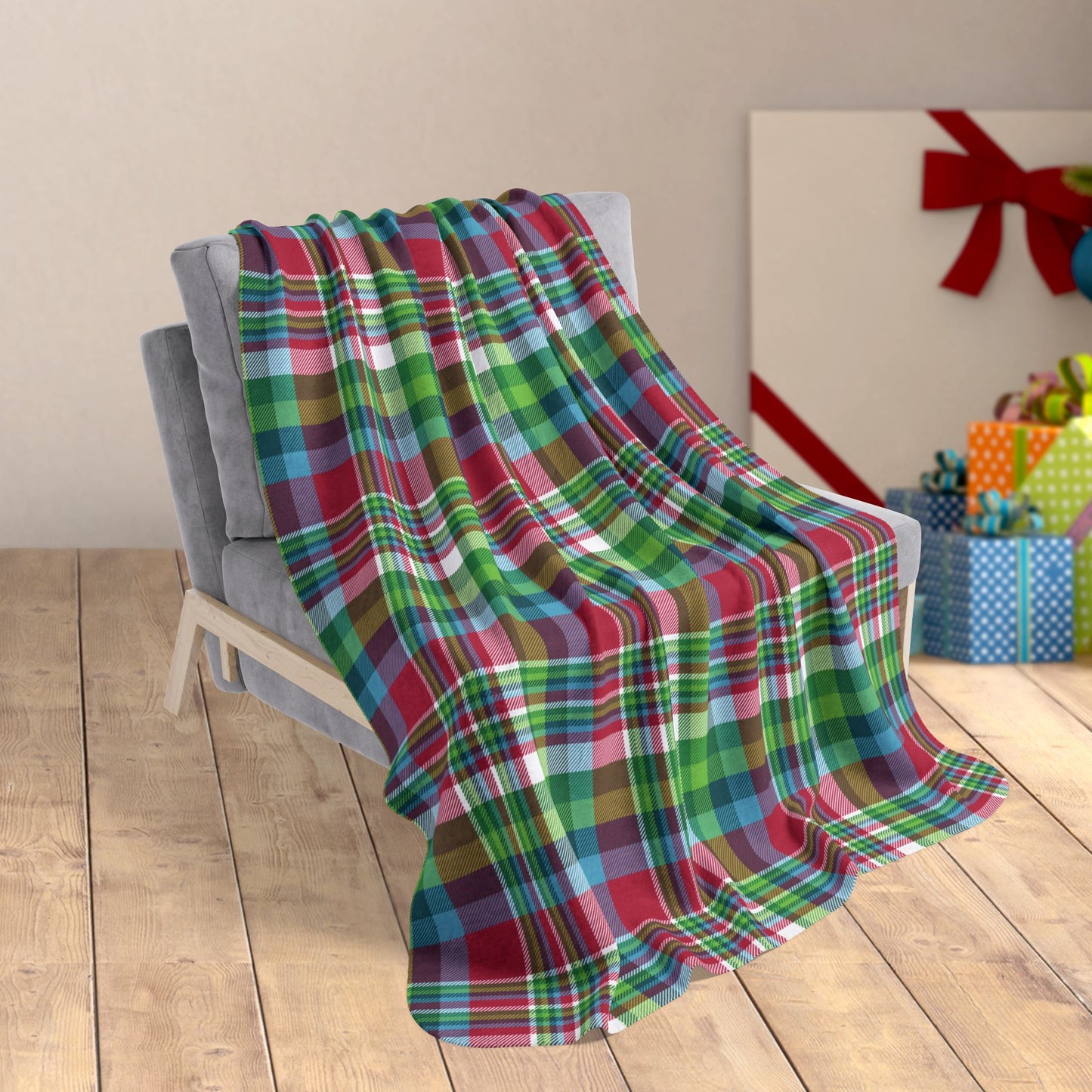 50" × 60" Christmas Winter Plaid Fleece Sherpa Blanket