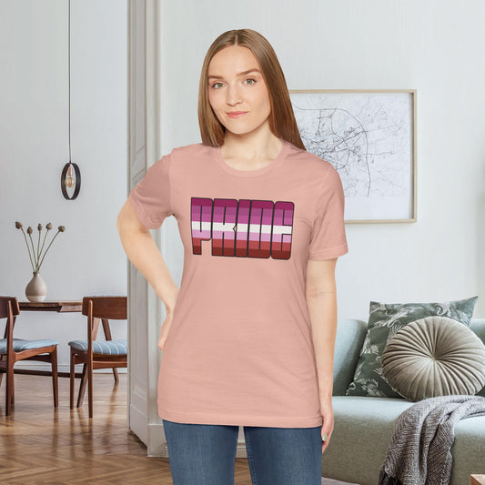 Lesbian 7-Stripe Pink Pride Tee, LGBTQIA+ Femme Pride Shirt, LGBTQ+ Butch Graphic T-Shirt, Apparel Gifts for LGBT Pride