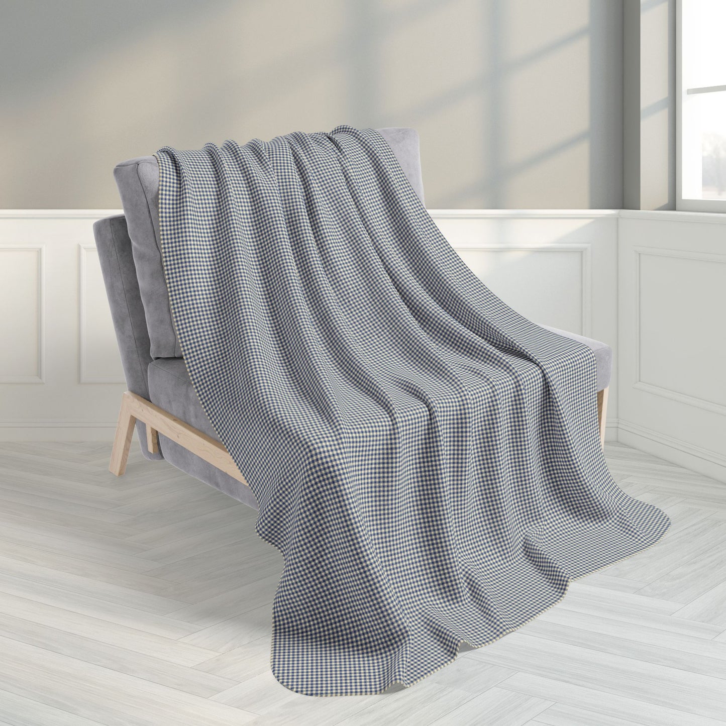 Blueberry & Cream Gingham Fleece Sherpa Blanket