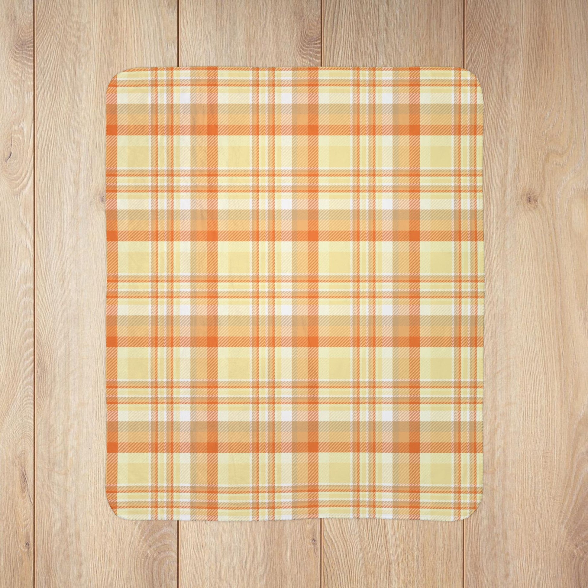 Summer Orange Plaid Fleece Sherpa Blanket