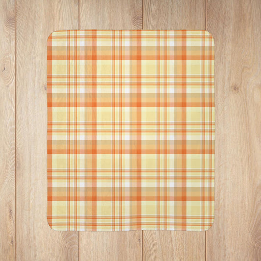 Summer Orange Plaid Fleece Sherpa Blanket