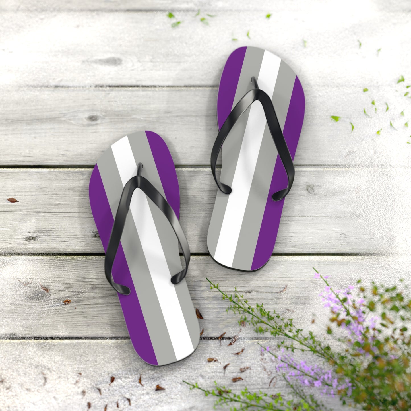 L Black sole Greysexual Pride Flip Flops