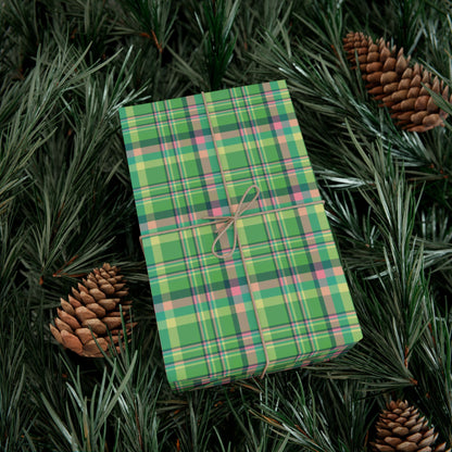 MCM Christmas Green & Pink Plaid Gift Wrapping Paper Roll