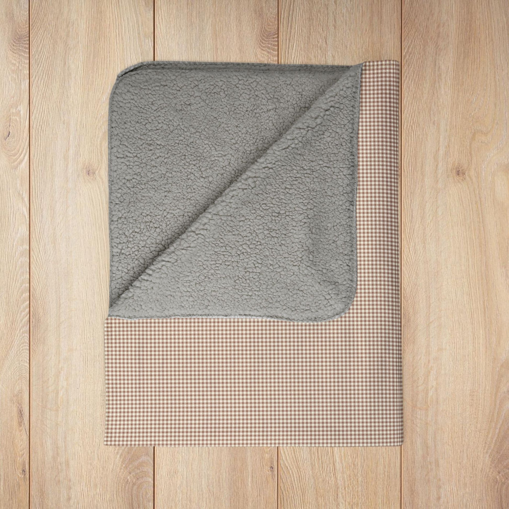 Mocha & Cream Gingham Fleece Sherpa Blanket