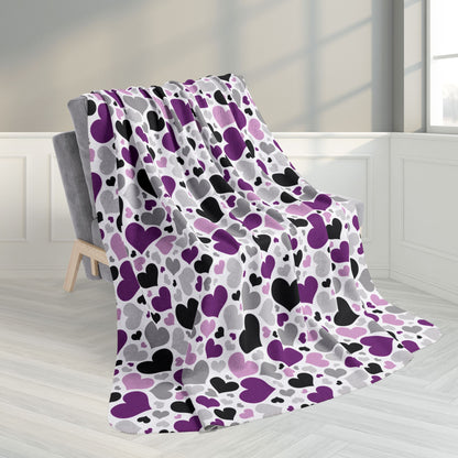 60" × 80" Asexual Pride Valentine’s Day Hearts White Fleece Sherpa Blanket