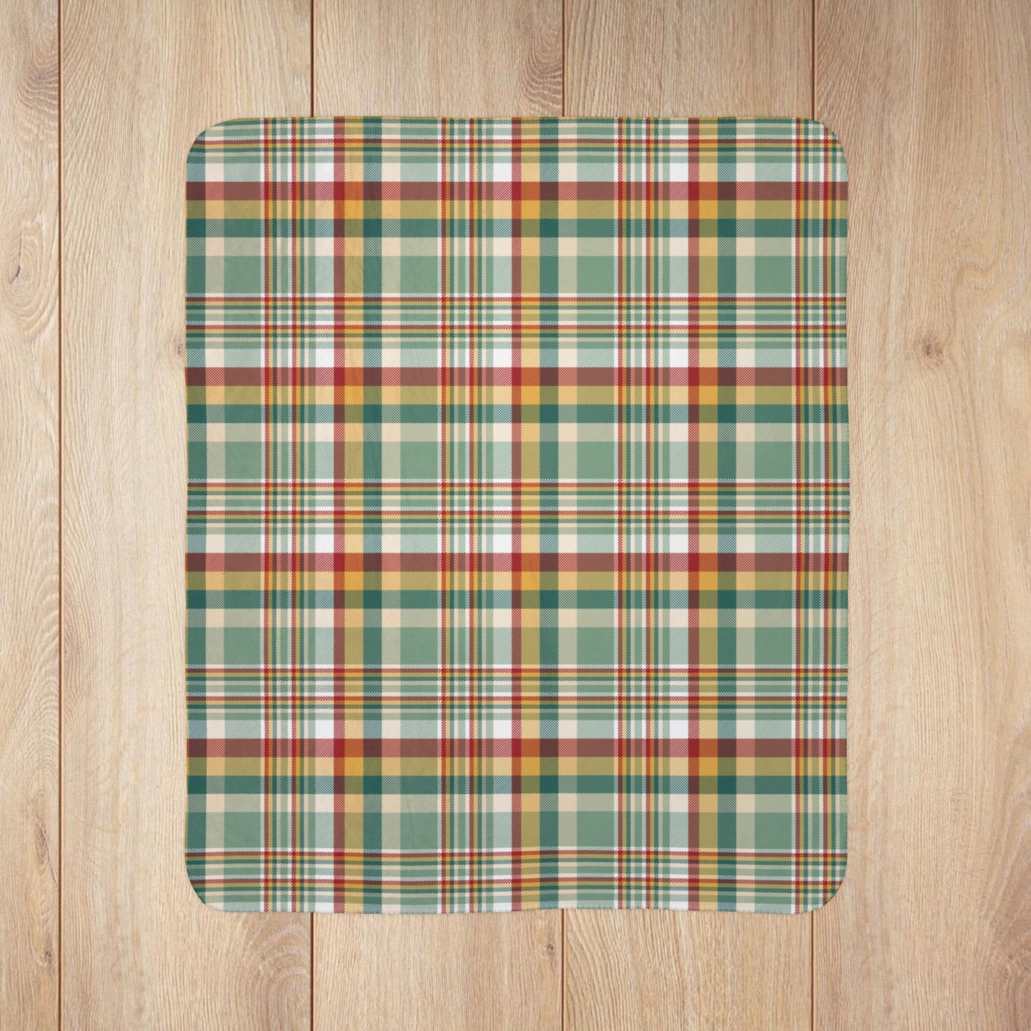 Christmas Red, Green & Gold Plaid Fleece Sherpa Blanket