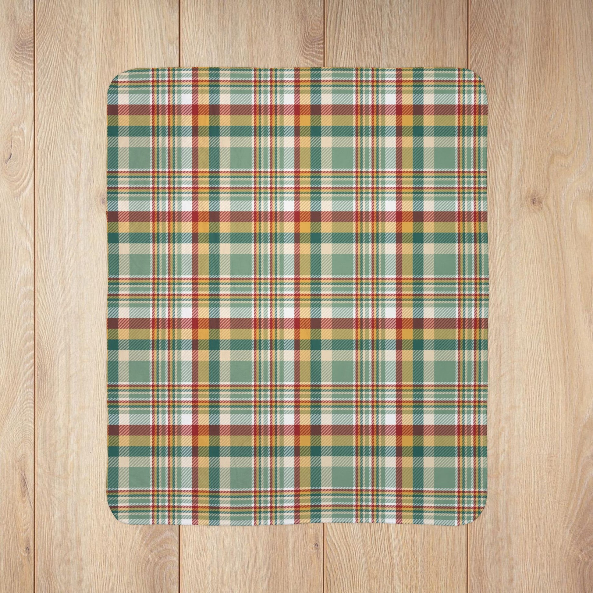 Christmas Red, Green & Gold Plaid Fleece Sherpa Blanket