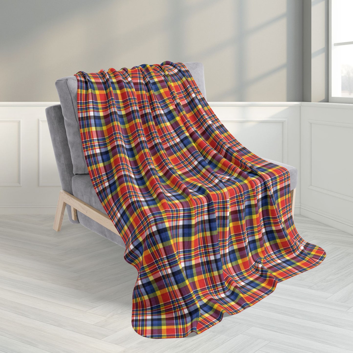 Red, Yellow & Blue Ohio Plaid Fleece Sherpa Blanket