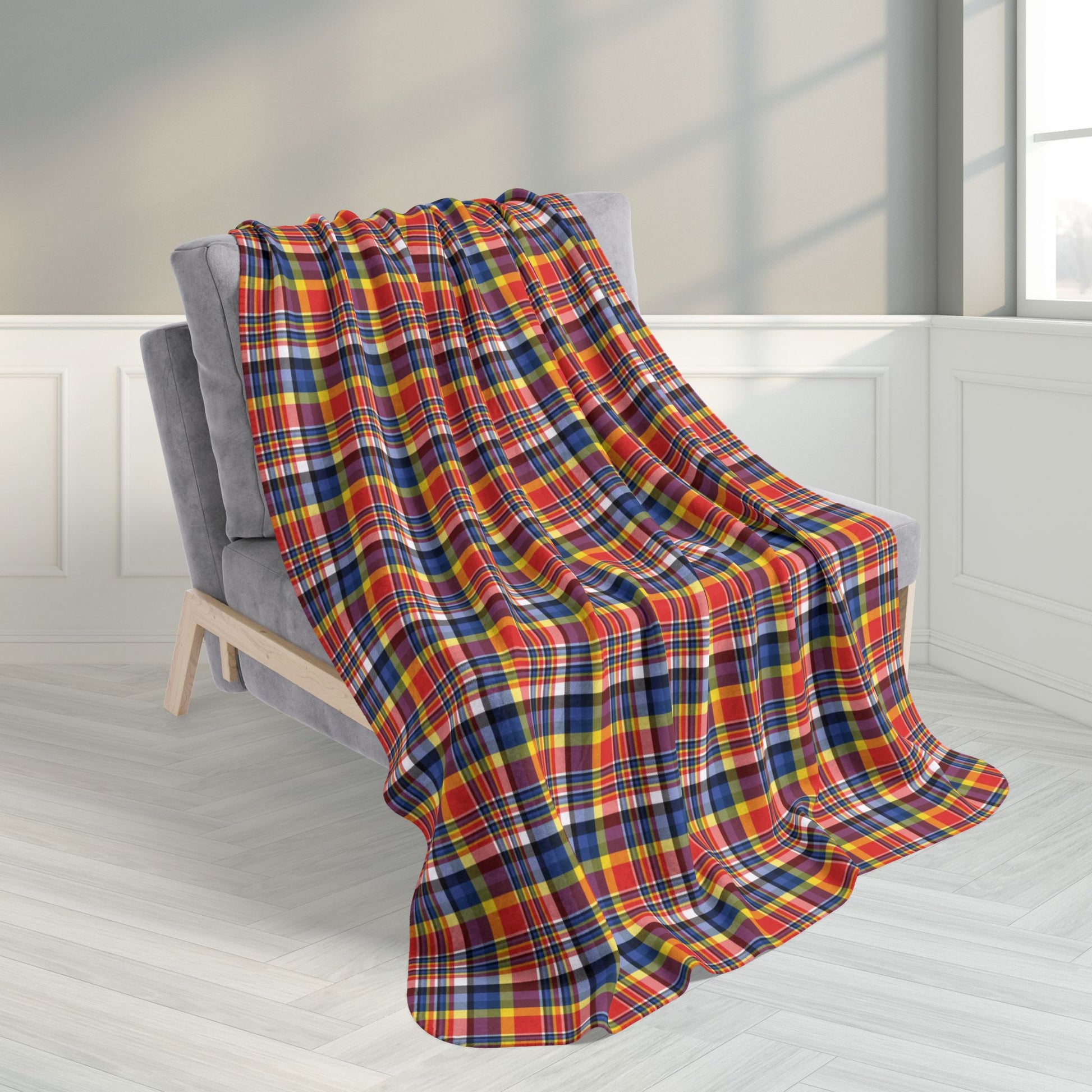 Red, Yellow & Blue Ohio Plaid Fleece Sherpa Blanket