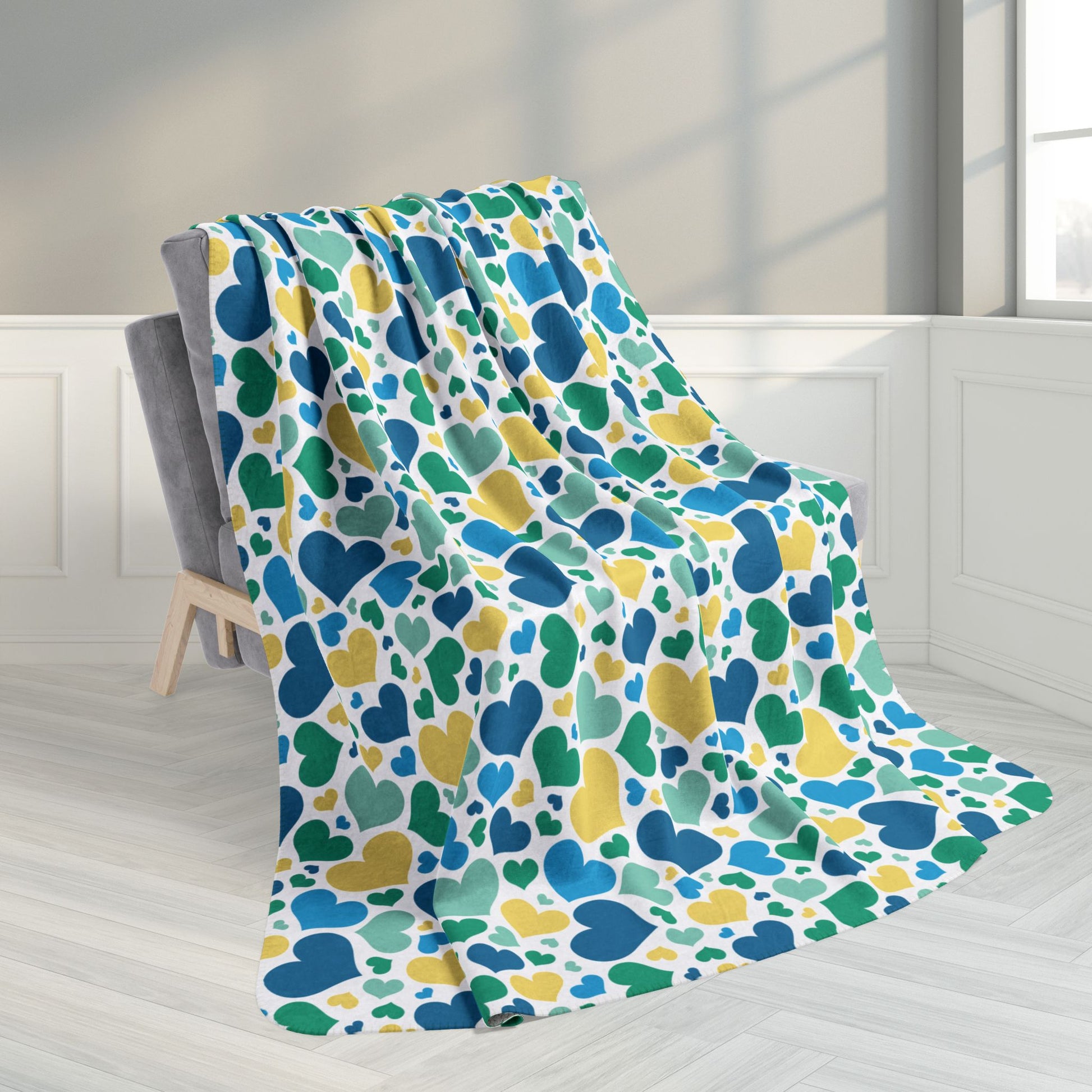 60" × 80" Non-Binary Boy Pride Valentine’s Day Hearts Fleece Sherpa Blanket