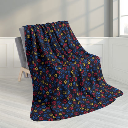 60" × 80" Blue, Red & Yellow Ohio Paw Prints Black Fleece Sherpa Blanket