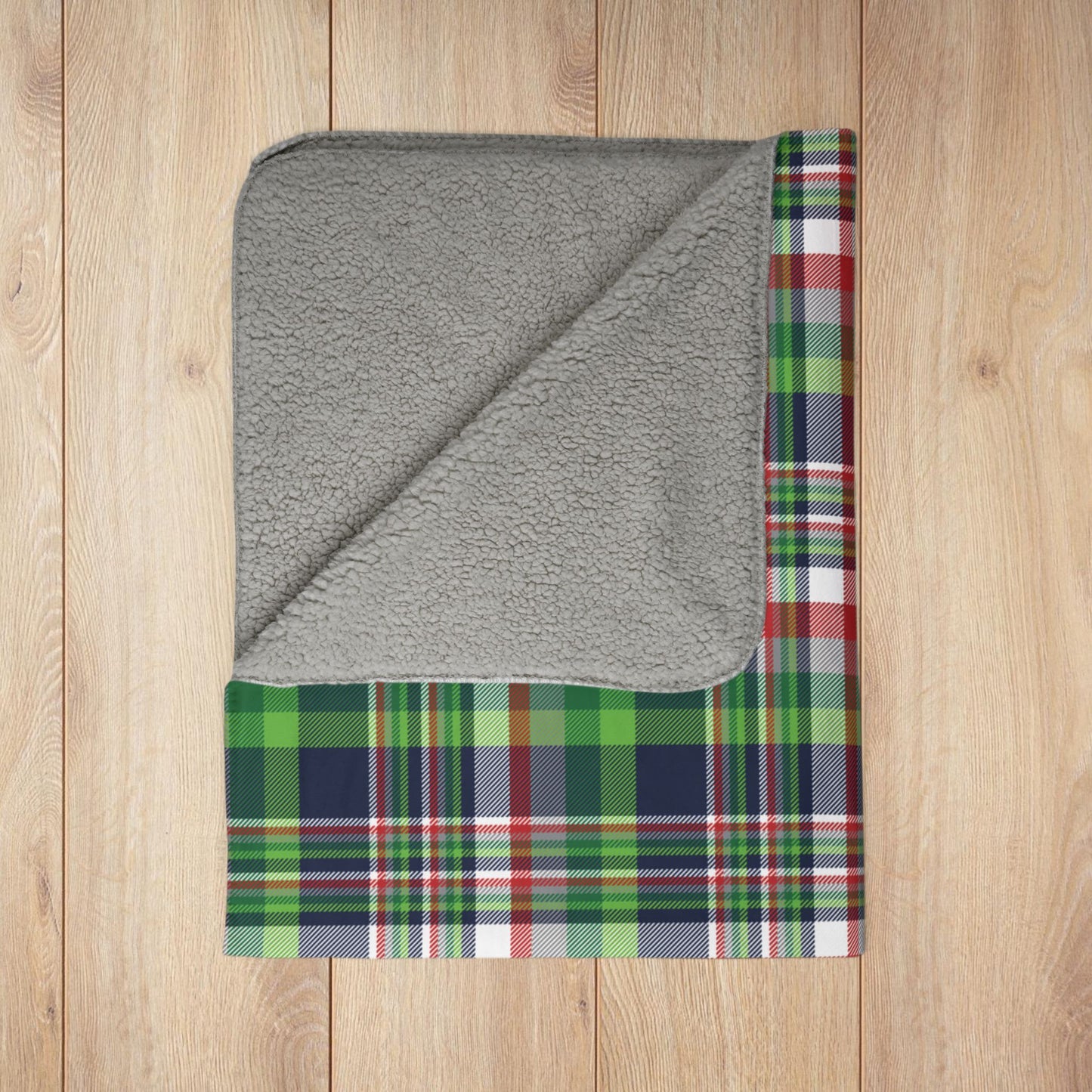 Christmas Navy & Neon Green Seattle WA Plaid Fleece Sherpa Blanket