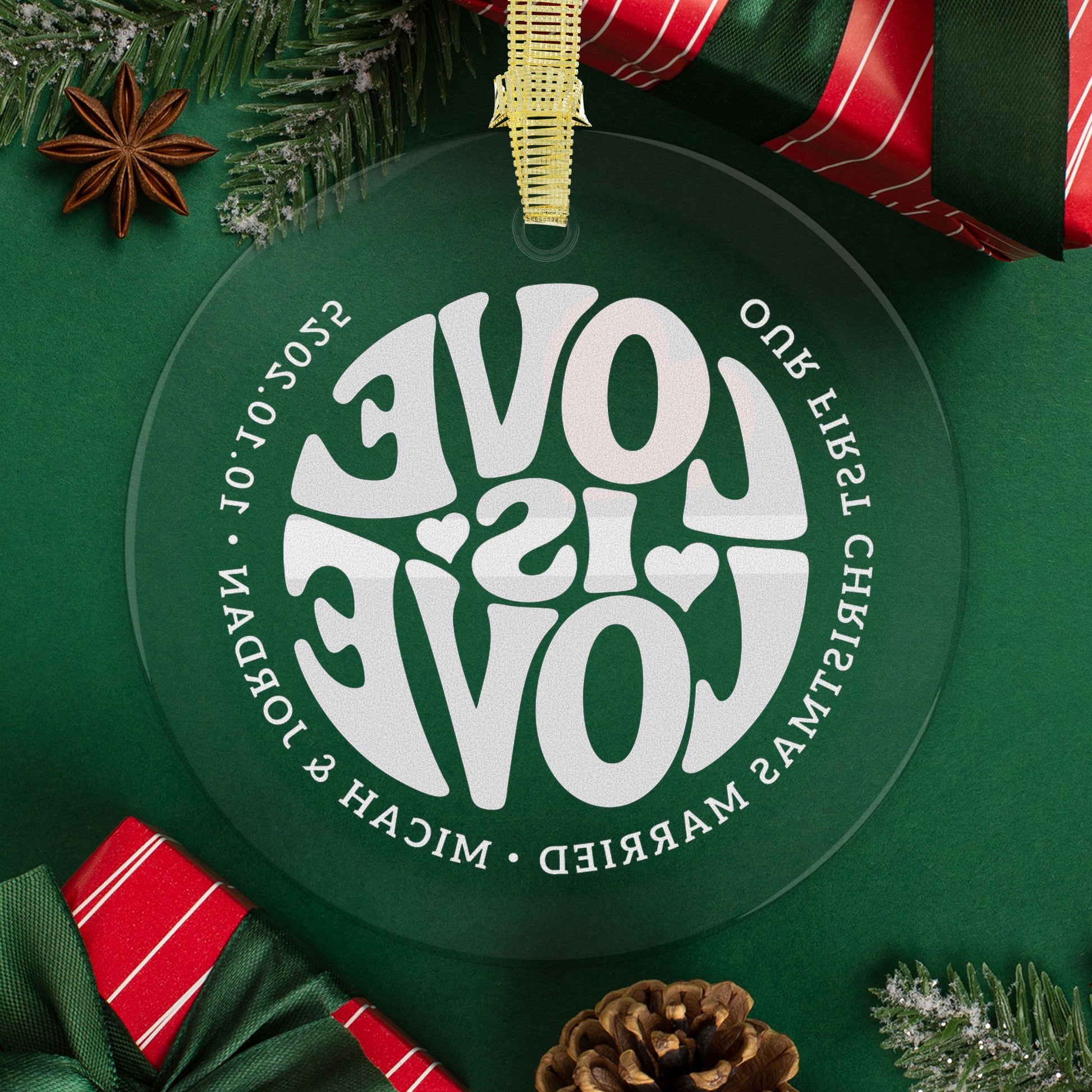 Custom Glass Love is Love Leather Pride 3.5" Circle Ornaments