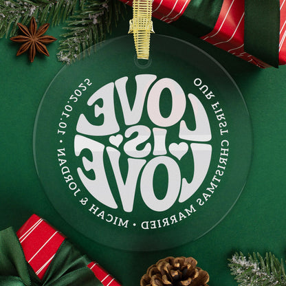 Custom Glass Love is Love Leather Pride 3.5" Circle Ornaments