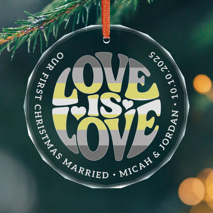 Round One size Custom Crystal Love is Love Demigender Pride 3" Circle Ornament